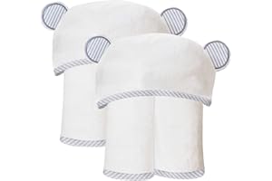 SWEET DOLPHIN 2 Pack Hooded Baby Towel, 100% Rayon Made from Bamboo, Baby Bath Towel with Hood for Babies, Infant, Toddler and Kids, Large 35 x 35 inch - White