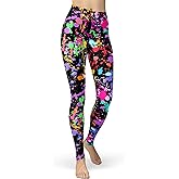sissycos Women's 80s Leggings Neon Artistic Splash Printed Buttery Soft Stretchy Pants