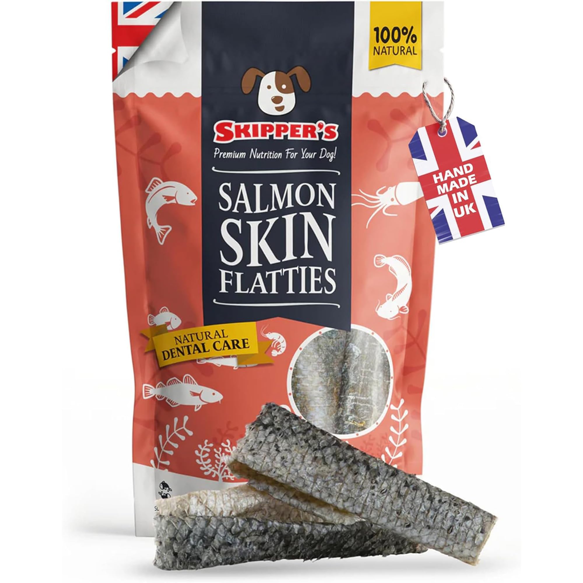 SKIPPER'S Salmon Skin Flatties Dog Treats, Remove Plaque, Healthy Source of Omega Oils, Naturally Low in Fat