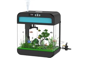 WILODY Aquarium Tank Fish Tank Kit with 2.2 Gallon Aquarium Lid and 7 Color-ful Led Lamp Starter Kit Glass Tank for Bookcase