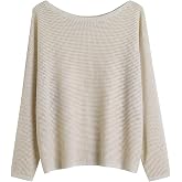 GABERLY Open Knit Boat Neck Batwing Sleeves Dolman Knitted Sweaters and Pullovers Tops for Women