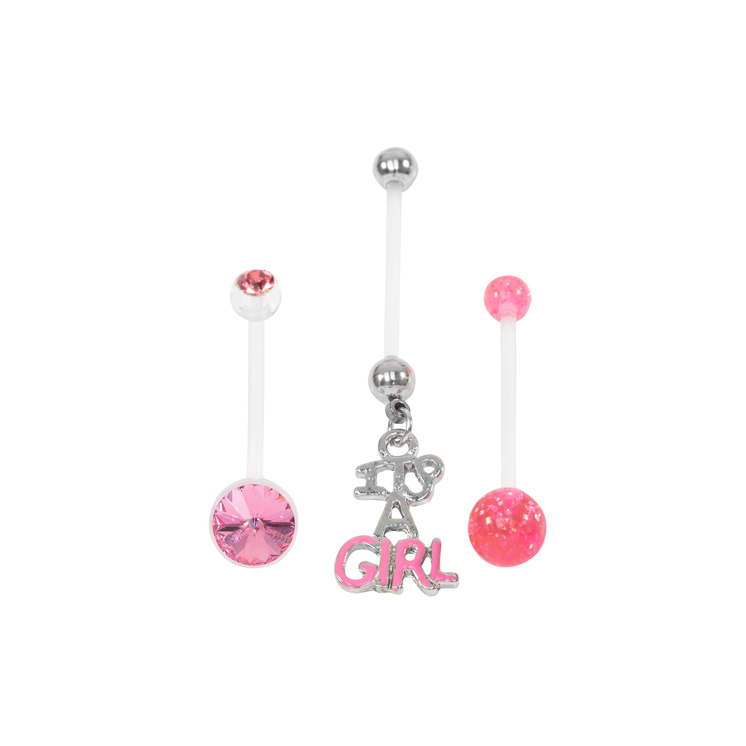 It's A Boy Blue/It's A Girl Pink Pregnancy Maternity Belly Navel Bar Bioflex/Plastic Flexible PFTE Body Piercing Jewellery bars/ring (It's A Girl Set)