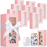 Honoson 24 Pcs Tumbler Gift Box with Ribbon for Sublimation Glass Exhibition Boxes Transparent for 12oz 16oz 20oz Drinking Cup Glasses Jars Mug Can Blanks(Pink)