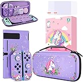 homicozy Cute Unicorn Protection Case for Nintendo Switch,Purple Hard Carrying Case with Soft TPU Protective Cover and Protection Acessories Compatible with Nintendo Switch for Girls