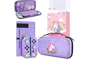homicozy Cute Unicorn Protection Case for Nintendo Switch,Purple Hard Carrying Case with Soft TPU Protective Cover and Protection Acessories Compatible with Nintendo Switch for Girls