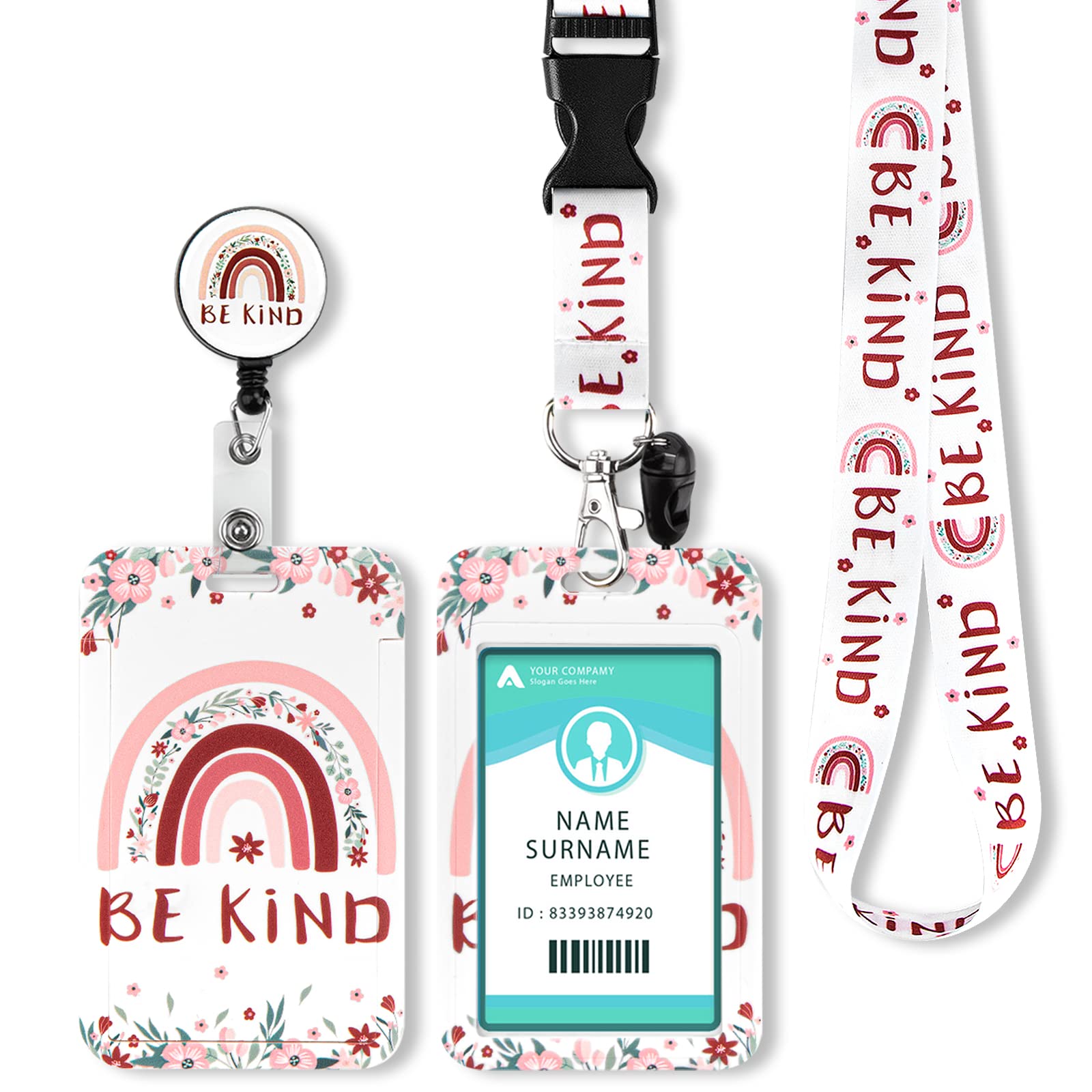 COCHIE Lanyard with Card Holder, Adjustable Retractable, for ID Card, Office, School(Flower Rainbow) — image 1