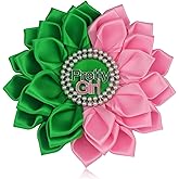 Pearl Sorority Corsage for Women Greek Sorority Brooch Pin Paraphernalia Gift Pink and Green Pretty Jewelry Sisterhood Gift for Soror (Satin 5.5 Flower Pin)