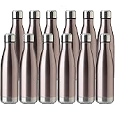 MEWAY 17oz Sport Water Bottle 12 Pack Vacuum Insulated Stainless Steel Leak-Proof Double Wall Cola Shape Water Bottle,Keep Drinks Hot & Cold (Rose Gold,12 Pack)