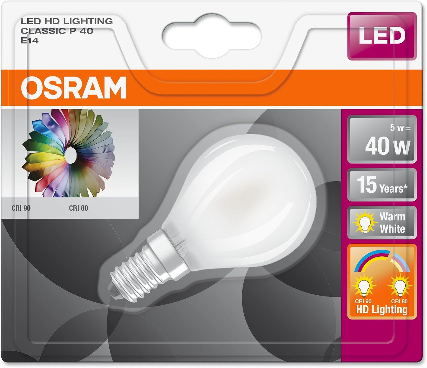 OSRAM LED Star+ Classic P CRI90 / LED-lamp in Drop Shape with E14-base/Increased Colour Rendering Index/Replacement for 40 Watt/Matt/Warm White - Image 4