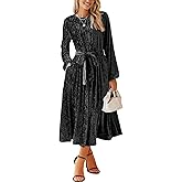 Happy Sailed Women's Velvet Dress Fashion Fall Winter Long Sleeve High Waist A-Line Semi Formal Wedding Guest Dresses