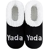 Snoozies Pairable Slipper Socks -Funny Quote House Slippers for Women, Non-Slip Fuzzy- Yada - Large