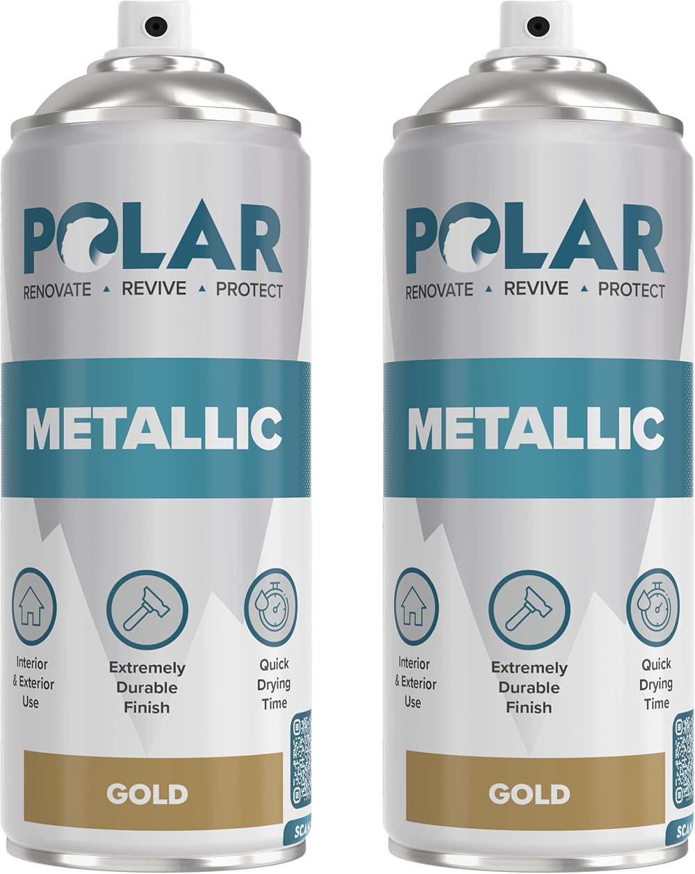 Polar Metallic Spray Paint Gold 2 x 400 ml for Plastic Metal Wood Glass