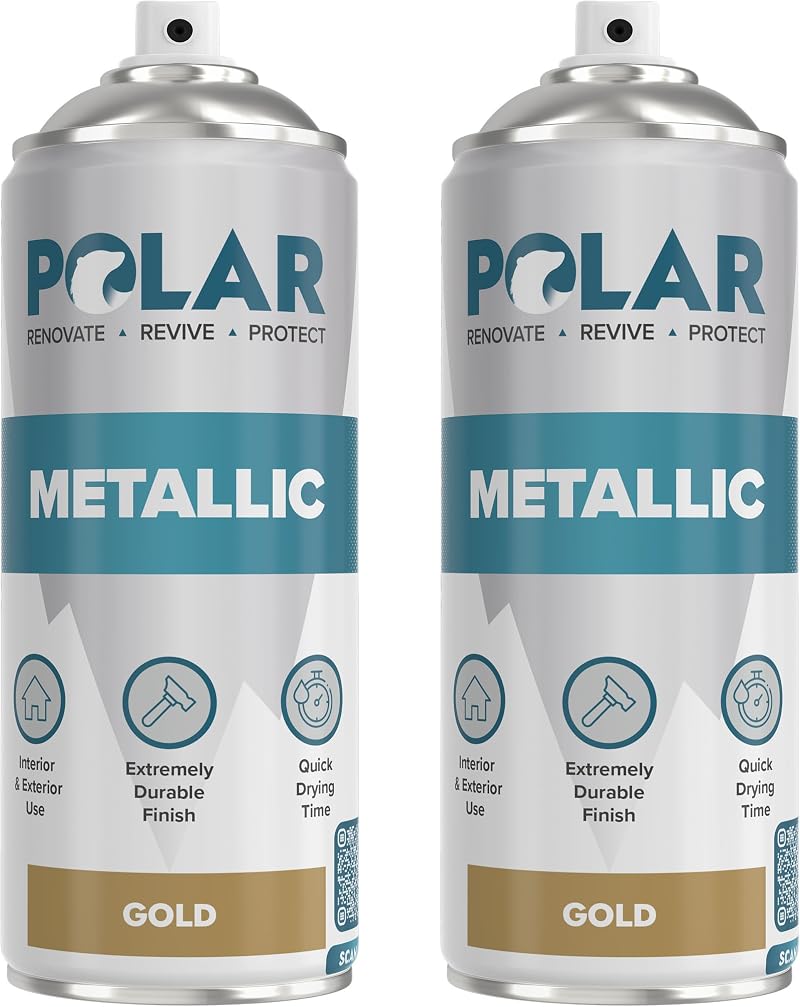 Polar Metallic Spray Paint Gold 2 x 400 ml for Plastic Metal Wood Glass
