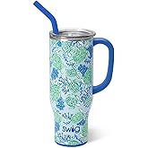 Swig Life 30oz Mega Mug, 30 oz Tumbler with Handle and Straw, Cup Holder Friendly, Dishwasher Safe, Extra Large Insulated Tumbler, Stainless Steel Water Bottle (Shell Yeah)