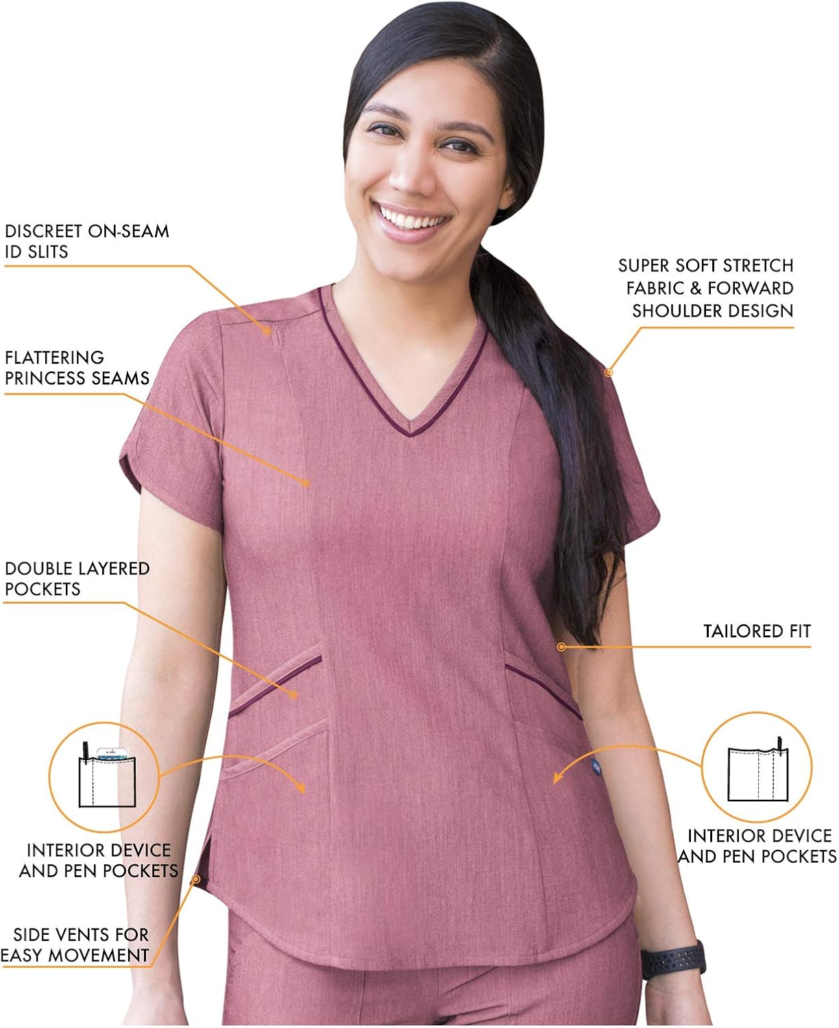 Adar Pro Heather Modern Athletic Scrub Set for Women - Modern V-Neck Scrub Top & Yoga Jogger Scrub Pants: Clothing