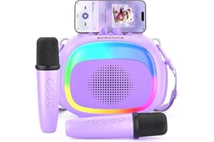 SUDOTACK Mini Karaoke Machine for Kids, Portable Bluetooth Karaoke Speaker with 2 Wilreless Microphones with LED Lights, Birthday Kids Toys Gifts for Girls 4, 5, 6, 7, 8, 9, 10 +Year Old-Purple(KM100)