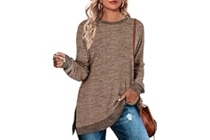 WEESO Women's Long Sleeve Sweatshirts Color Block Crewneck Sweaters Tunic Tops tunic-shirts Women's Tunics