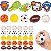 30PCS Bouncy Sports Balls, Foam Stress Balls with Gift Cards for Kids,Soccer, Basketball, Tennis Ball, Football, Baseball, Squeeze Balls Goodie Bag Stuffers School Party Favors for Valentine's Day