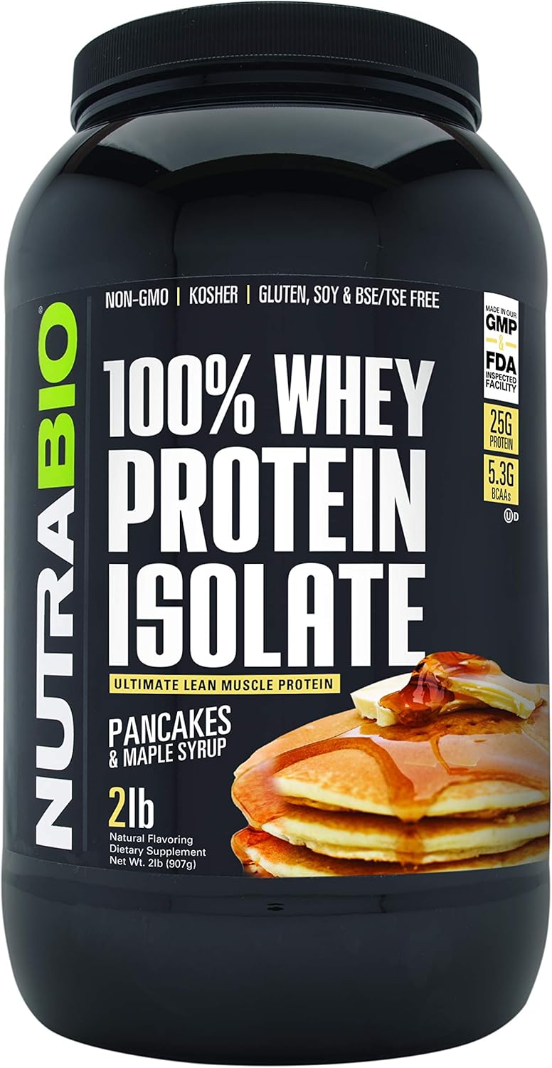 NutraBio 100% Whey Protein Isolate (Pancakes and Maple Syrup, 2 Pounds)