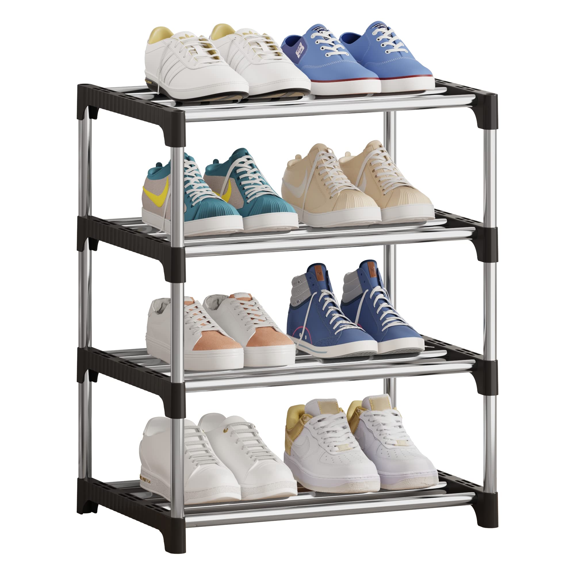 NIAWECAN Shoe Rack Small, 4-Tier Stackable Shoe Rack, Mini Shoe Organizers, Lightweight Shoe Shelf Storage Shoes Stand Organizer for Entryway, Hallway and Corner Space Saving