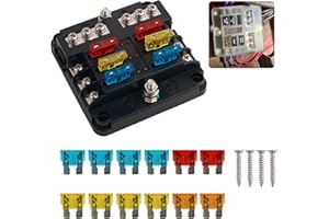 6-Way Car Fuse Box,Water Resistant 24V & 12V Fuse Block with LED Warning Light for Protecting Branch Circuits,Universal Marin