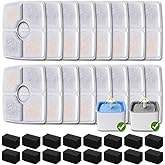 16 Pack Replacement Filters & 16 Pack Pre-Filter Sponges for Veken 84 oz / 2.5L Automatic Pet Water Fountain, Triple Filtration Cat Fountain Replacement Filter