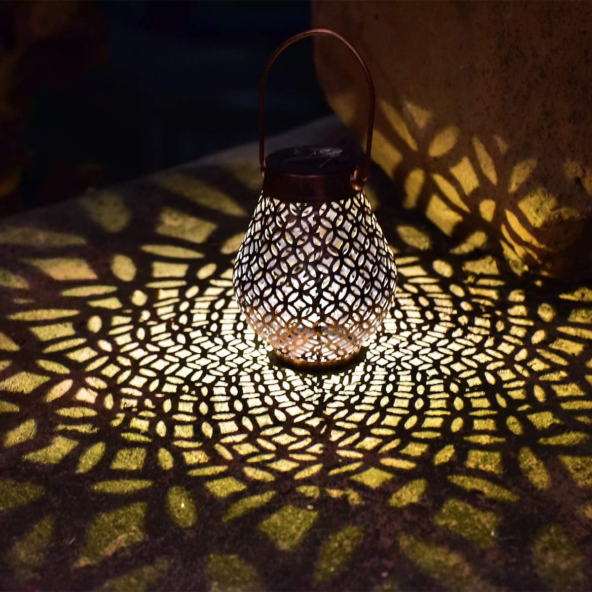 Solar Big Lantern Hanging Garden Outdoor Lights Metal Waterproof LED Table Lamp Decorative (2 Pack)