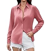 ioofory Premium Soft Breathable Satin Silk Button Down Shirts for Women Long Sleeve Blouses Work Dress Casual Tops