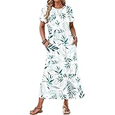 AUSELILY Womens Summer Dresses 2025 Short Sleeve Maxi Dress Crewneck Casual Sundresses with Pockets