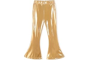 Noomelfish Girls Metallic Flare Leggings Pants Kids Yoga Disco Dance Bell Bottoms (5-12 Years)