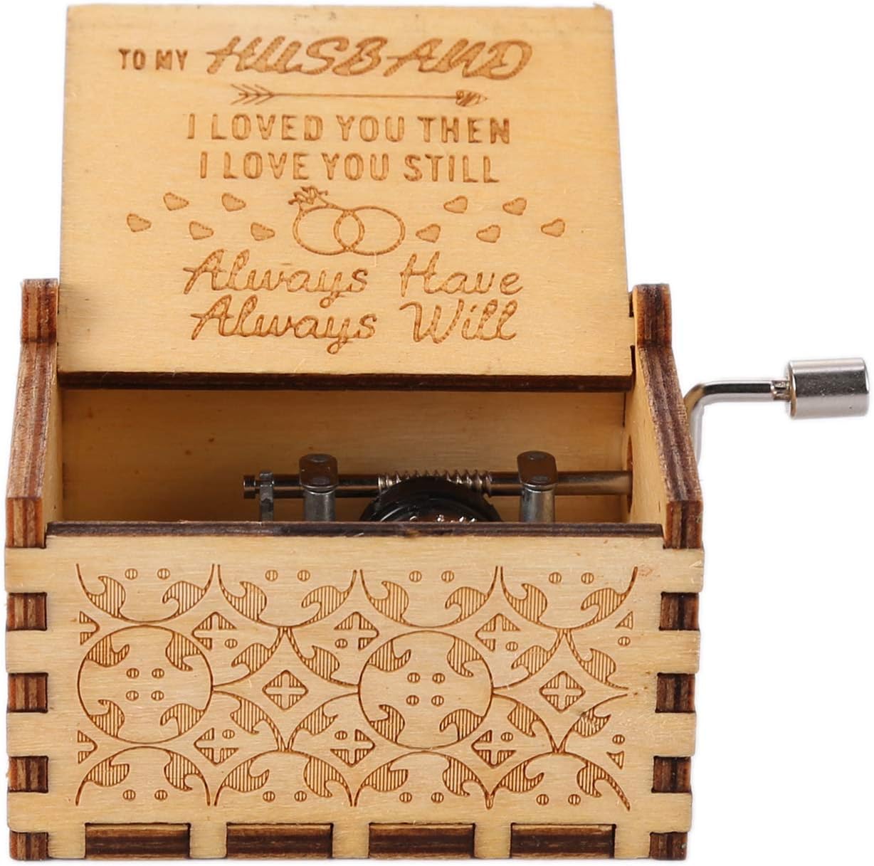 Wooden Music BoxTo My Loving Husband Hand Crank Engraved Musical Box