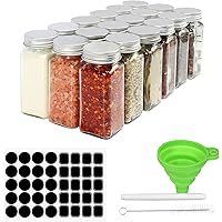 CycleMore 15 Pack 4oz Glass Spice Jars Bottles, Square Spice Containers with Silver Metal Caps and Pour/Sift Shaker Lid…