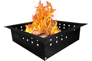 FEBTECH Smokeless Firepit Ring Insert Square - 30" ID & 36" OD Powder Coated Carbon Steel Square Fire Ring Insert with Air Vents - Smokeless Bonfire Liner with Quick Assembly for Outdoor Gatherings