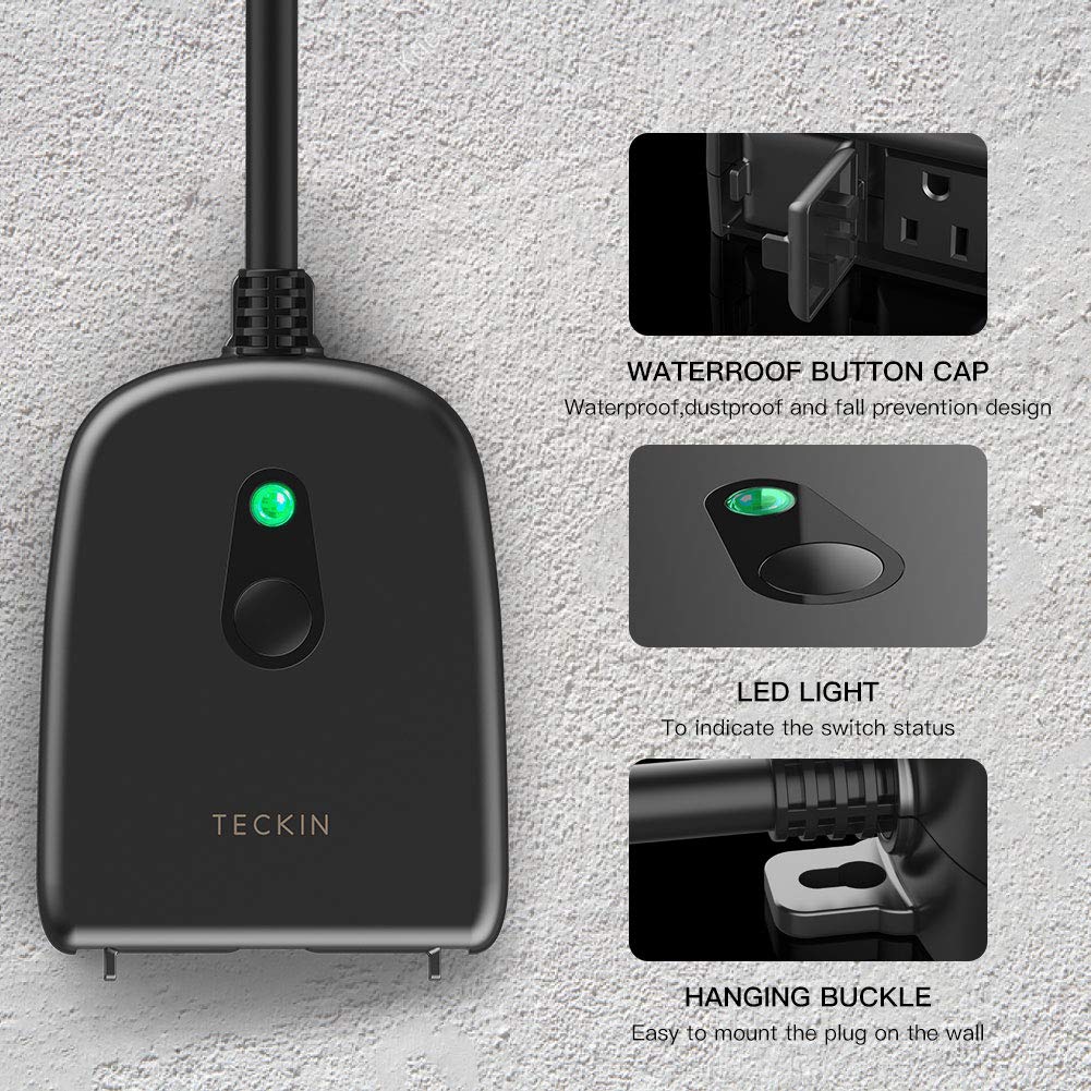 Outdoor Smart Plug, TECKIN Outdoor Wi-Fi Outlet with 2 Sockets, Compatible with Alexa, Google Home, Wireless Remote Control/Timer by Smartphone, IP44 Waterproof, FCC/RoHS Certified: Industrial & Scientific