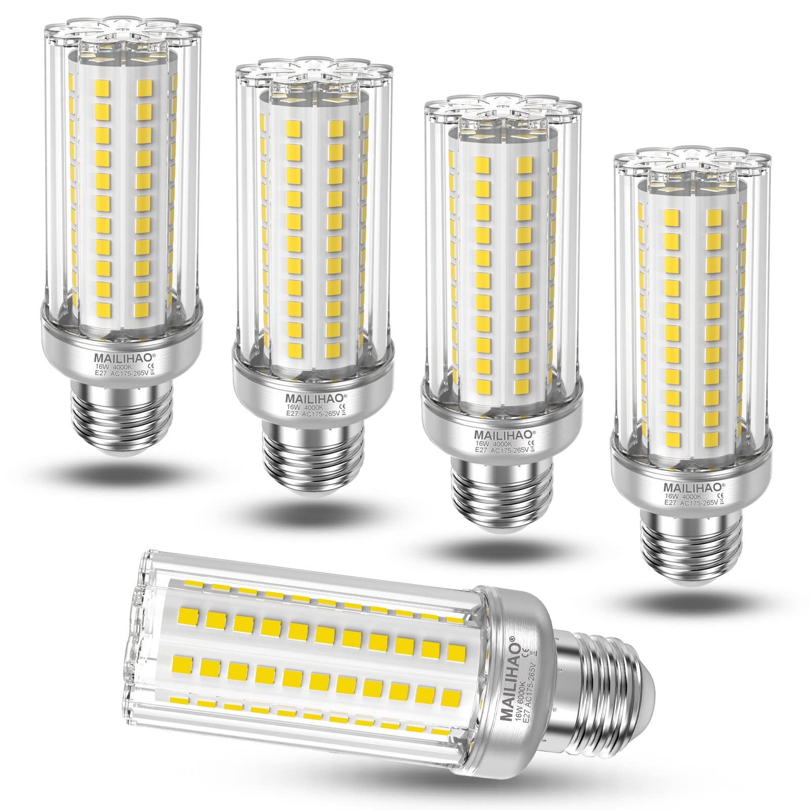 E27 LED Bulbs 16 W 1900 LM 4000 K Neutral White Replaces Bulbs 120 W 150 Watt, Non-Dimmable E27 Corn LED Bulbs, Energy Saving Bulb Small Edison Screw Bulbs E27 Pack of 5