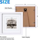EGOFINE 8x8 Frame Set of 4 Solid Wood with Acrylic Glass 4x4 Mat or 20x20cm view 3