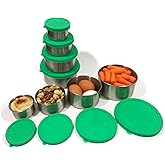 Stainless Steel Food Lunch Containers - Set of 4 Stackable Lightweight Metal Storage Nesting Containers with Leakproof BPA Free Silicone Lids - Safe for Family, Kids School Snack Lunchbox Bento Box