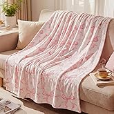Buryeah Pink Bow Throw Blanket 50"x60" Ultra Soft Flannel Coquette Aesthetic Blanket for Girls Women Preppy Room Decor for Bed Sofa Spring Wedding Mother's Day Graduation Back to School Gift