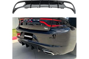 WildWell Rear Diffuser Lip for 2015-2018 Dodge Charger Base & 2019-2024 Dodge Charger SXT Only Rear Bumper Diffuser Square Exhaust 4 Shark Fin Glossy Black