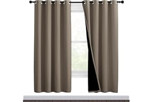 NICETOWN Taupe Full Shade Curtain Panels, Pair of Thermal Insulated & Energy Efficiency Blackout Curtains for Living Room Windows, Lined Silky Performance Window Dressing (46" Wide x 72" Long, Taupe)