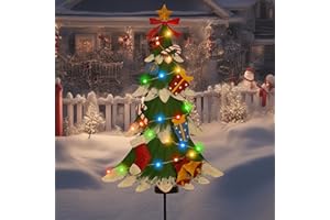 LIGHTSHINE Metal Christmas Tree with Solar Led Lights and Various Metal Christmas Ornaments, Outdoor Solar Christmas Decorations, Outdoor Iron Christmas Decor for Yard, Garden, Porch (Christmas Tree)