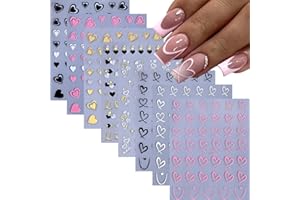 NAMREC 8 Sheets Valentine's Day Nail Stickers for Nail Art 3D Self Adhesive Heart Nail Art Stickers Black White Pink Valentine's Day Nail Decals Heart Nail Design Valentine's Day Nail Art Supplies for Women