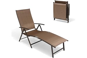 Crestlive Products Folding Patio Chaise Lounge Chair Outdoor, Aluminum Adjustable Outdoor Pool Recliner Chair, Assemble-Free, 8 Positions