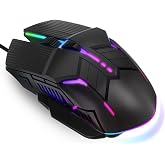 MELOGAGA Wired Gaming Mouse RGB USB Mouse with 4 DPI, 6 Buttons -Black | Lightweight Ergonomic, 7-Color RGB LED Lights, Quiet Click, 1200-3200 DPI, Comfortable Grip, Plug &amp; Play for PC &amp; Mac