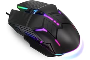 MELOGAGA Wired Gaming Mouse - Lightweight USB Optical Computer Mice with 7-Color RGB LED Lights, 4 Adjustable DPI (1200-3200), 6 Buttons, Ergonomic Design for Windows (S800-Black)