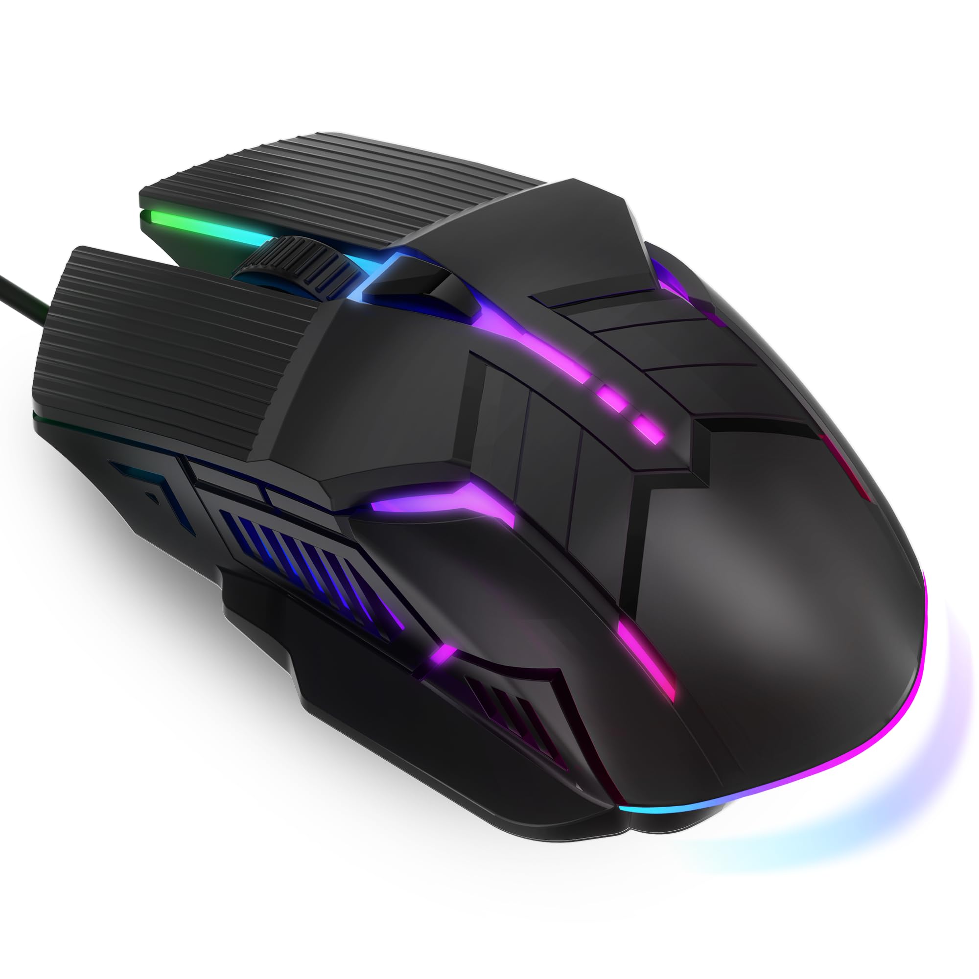 MELOGAGA Wired Gaming Mouse - Lightweight USB Optical Computer Mice with 7-Color RGB LED Lights, 4 Adjustable DPI (1200-3200), 6 Buttons, Ergonomic Design for Windows (S800-Black)