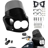 BOSYCY Motorcycle Fairing Windshield Kit for Harley Dyna Fat Bob FXDF 2008-2017, Dual Headlight Fairing with 11" Smoke Motorbike Windscreen 48-58mm Forks with Extension