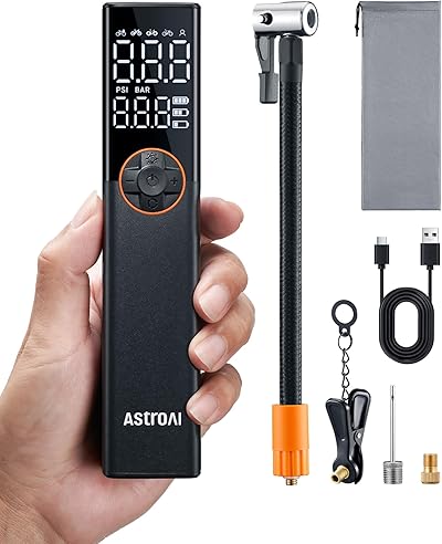 AstroAI Fahrradpumpe Elektrische Luftpumpe, 150PSI Mini Tragbare Akku Fahrradpumpe alle ventile, Hochspannungsmotor Speziell für Fahrrad, Wiederaufladbare für Stadtrad, Rennrad, Mountainbike