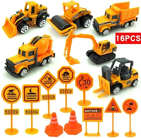 Amazon Suge 車おもちゃ 建設車両 工事車両 作業車両 建設車両セット 16pcs 人気おもちゃ 工事現場 大工さんおもちゃ 知育玩具 男の子 誕生日のプレゼント 贈り物 クリスマス 大工さん おもちゃ