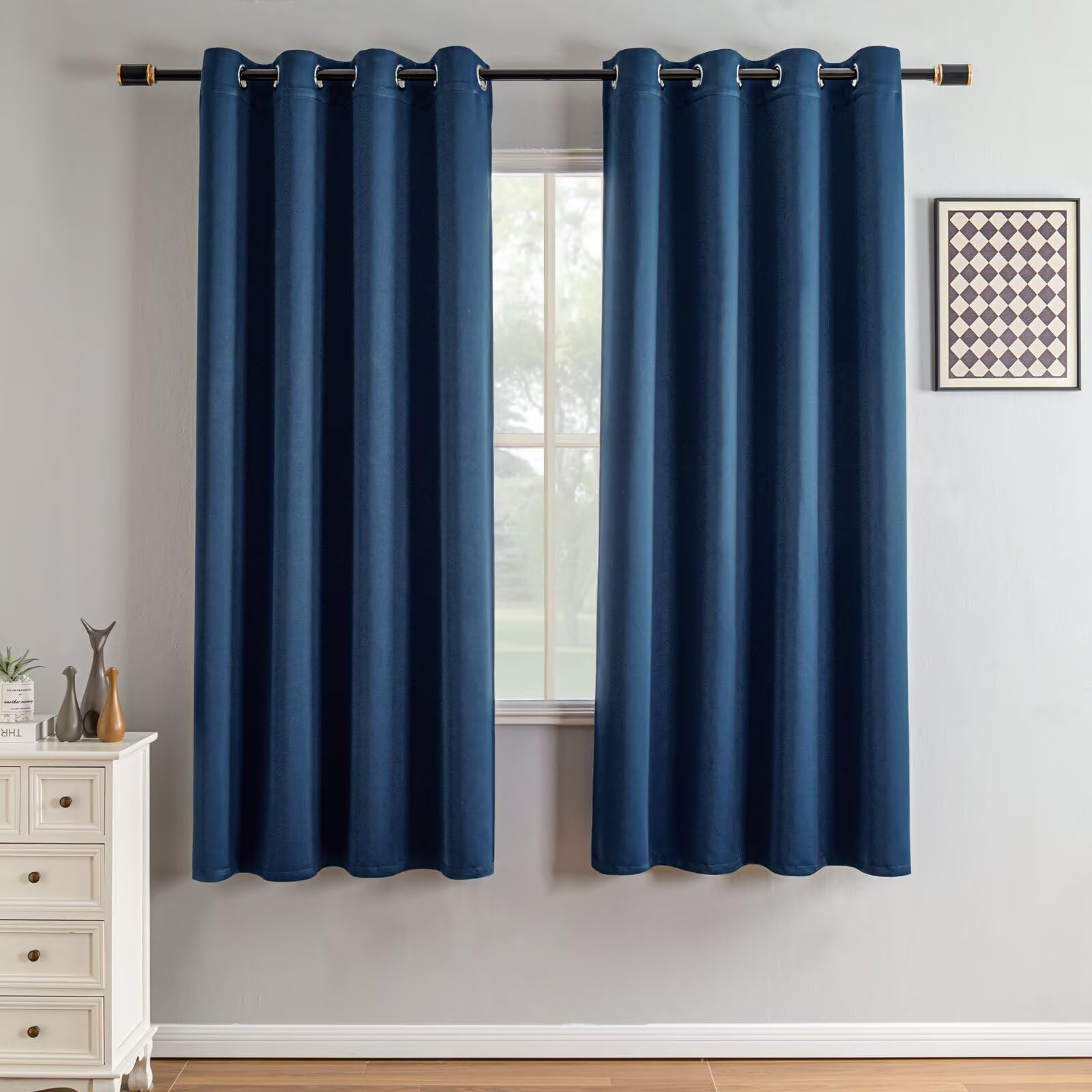 IGEMAEVE Navy Blue Blackout Curtains 72 Inch Length 2 Panels Set, Black Out Curtains for Bedroom 72 Inch Long, Grommet Energy Saving Room Darkening Drapes for Living Room Window(W70 x L72) Image